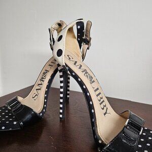 Black and white polka dot heel sandal